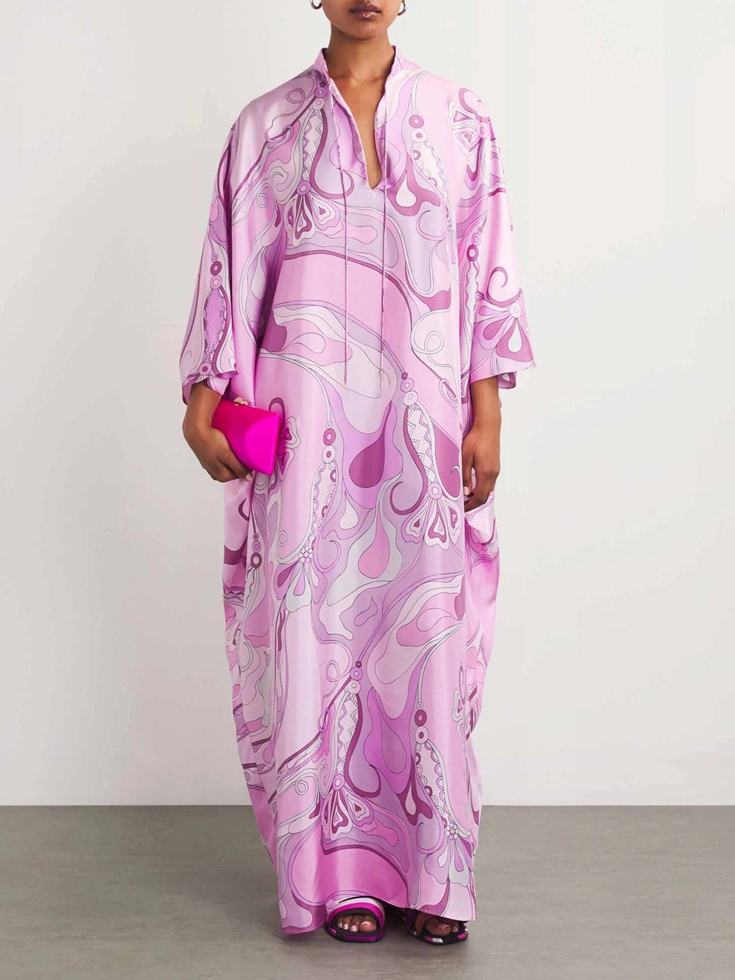 Pink Swirl Print Maxi Kaftan Dress