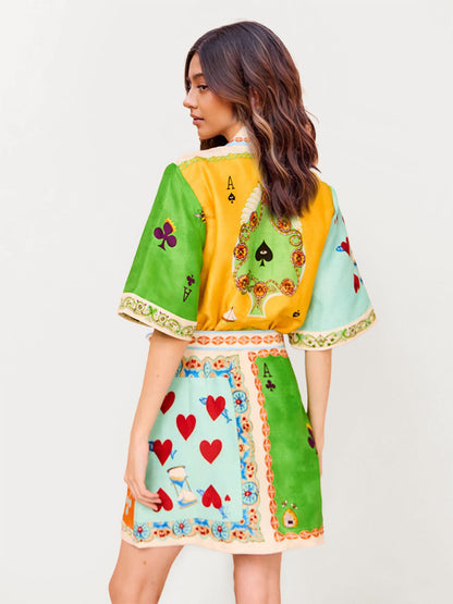 Colorful Printed Mini Shirt Dress