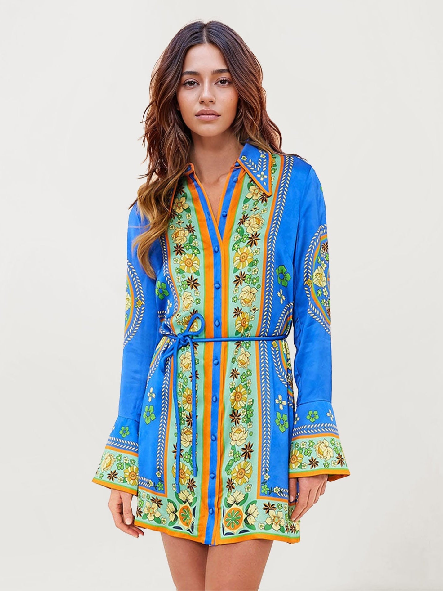 Bohemian Mini Dress with Belt