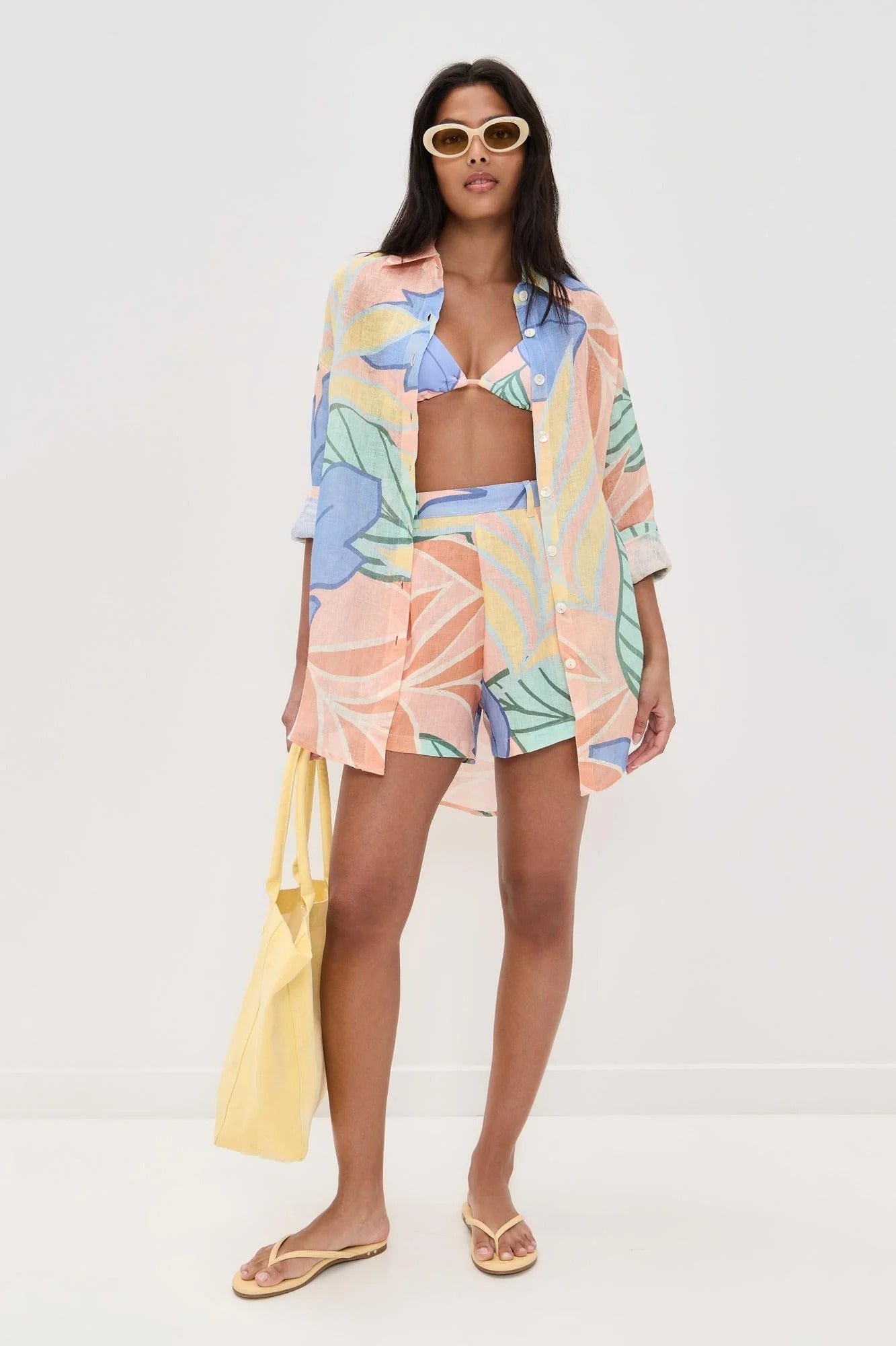 Playa Boyfriend Tropical Leaf Printed Short Set