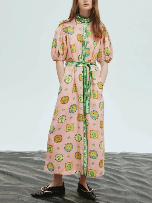 Fruit Garden Belted Midi Dress