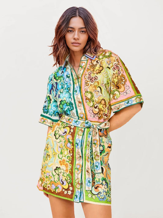 Printed Mini Dress with Belt