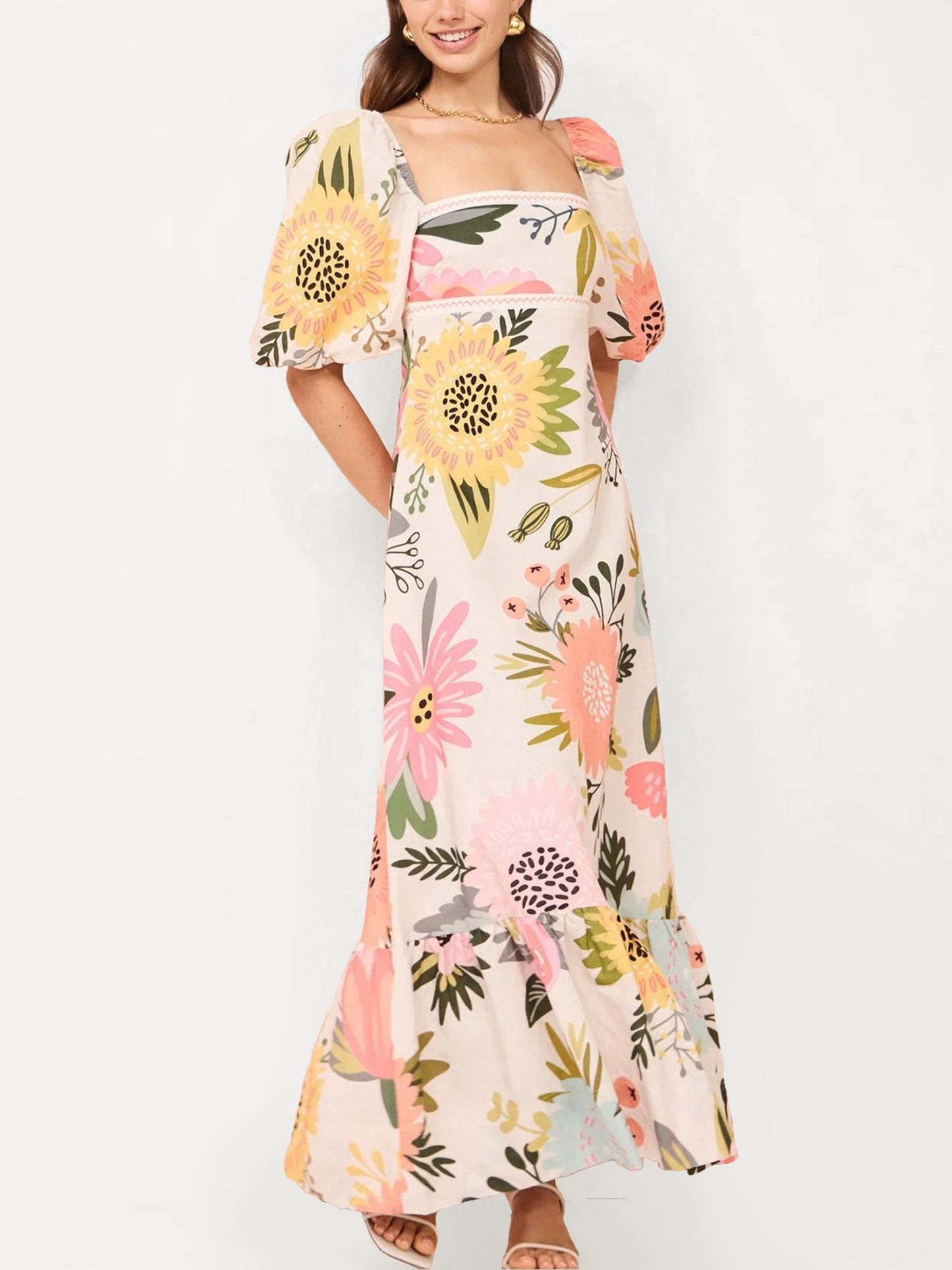 Boho Floral Print Maxi Dress