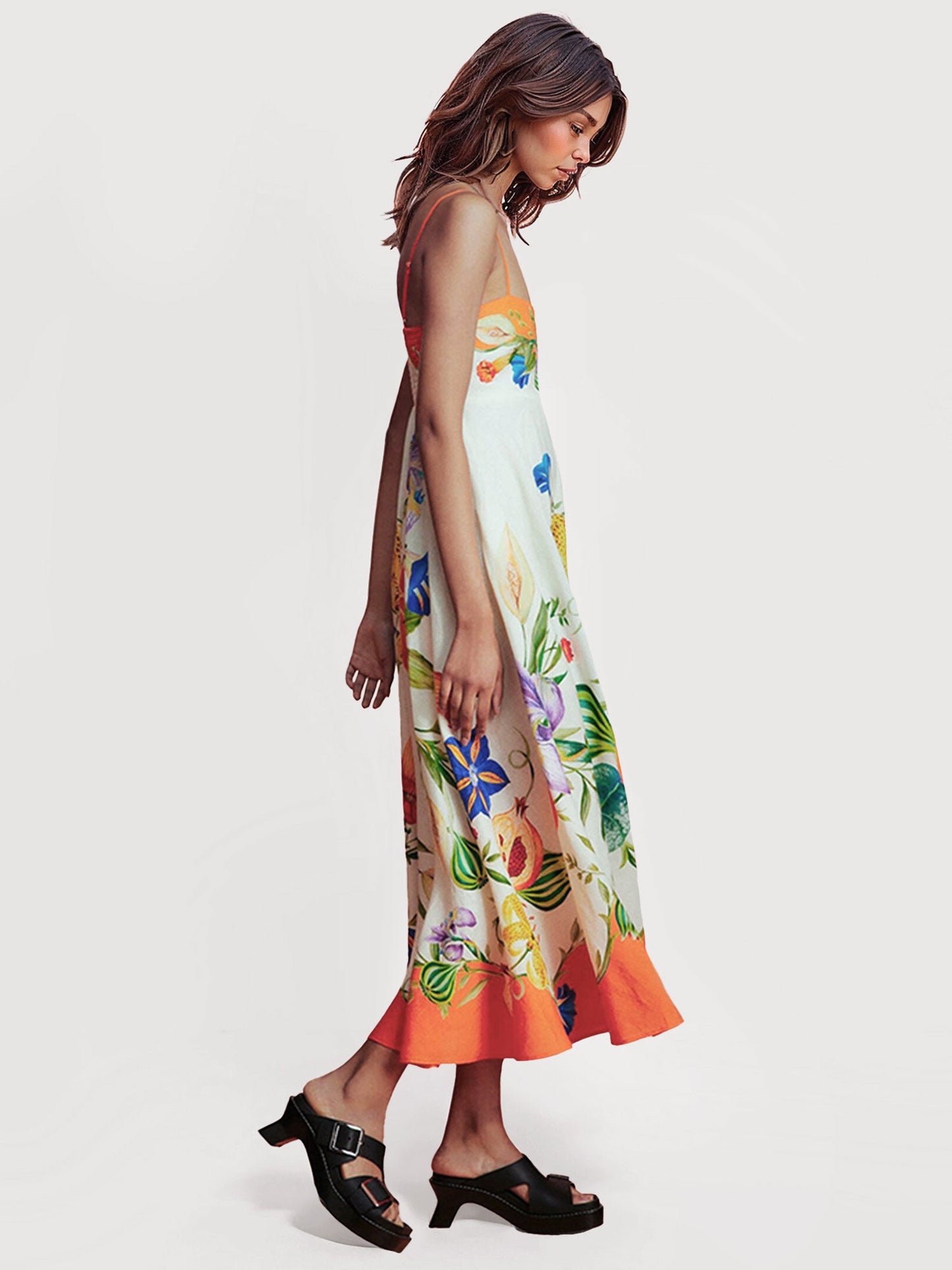 Floral Print Spaghetti Strap Midi Dress