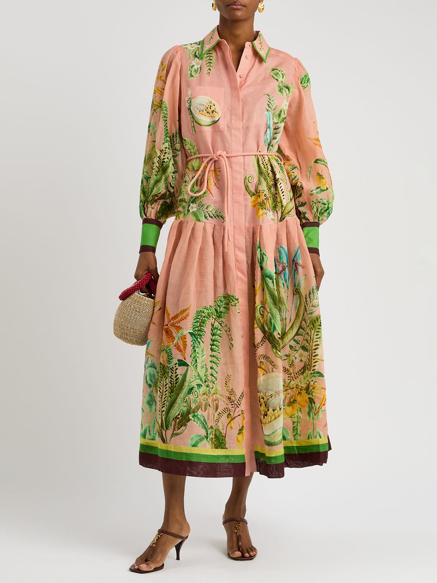 Papaya Bloom Belted Maxi Dress