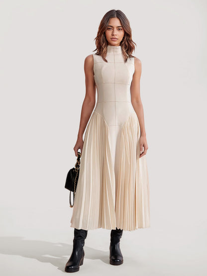 Pleated Midi Dress with Geometric Design