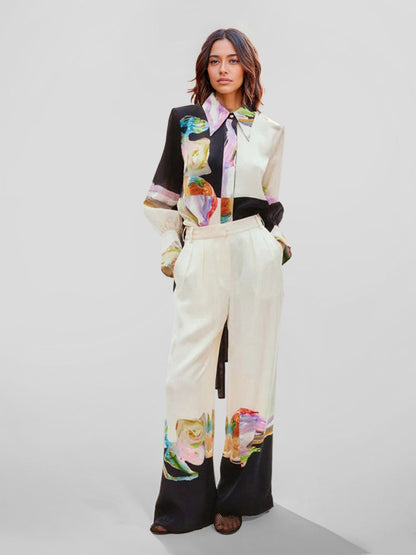 Abstract Art Print Wide-Leg Pants