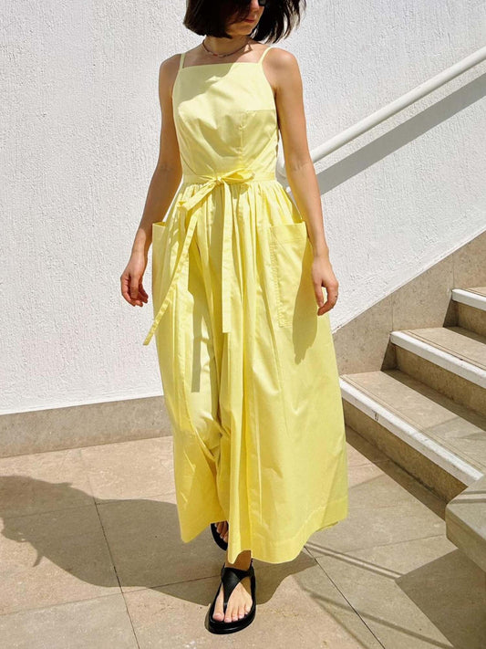 Yellow Belted Midi Dress