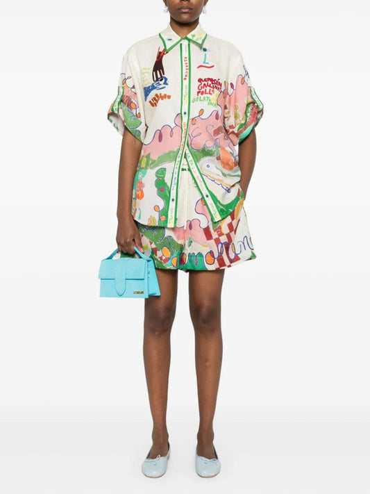 Retro Doodle Print Short Set