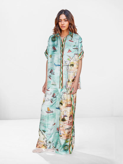 Wanderlust Map Wide-Leg Pants