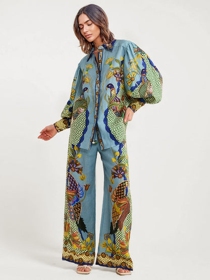 Bohemian Floral Print Button-Up Shirt