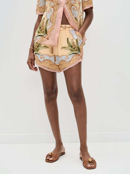 Baroque Print Relaxed Shirt & Shorts Set