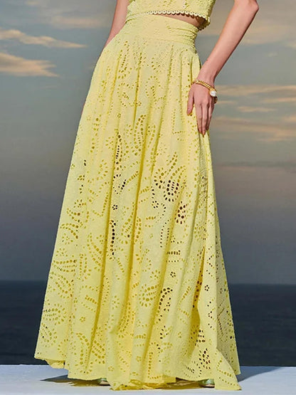 Embroidered Eyelet Maxi Skirt