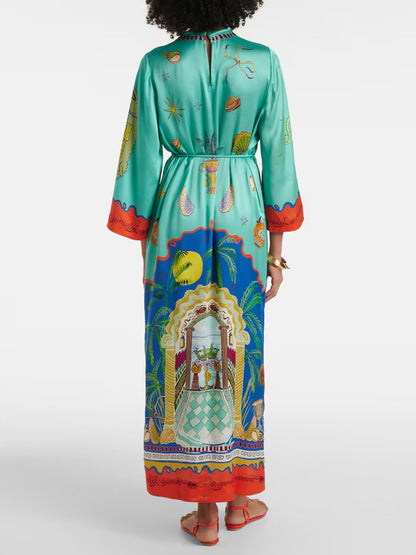 Mythical Scene Printed Kaftan Midi Dress