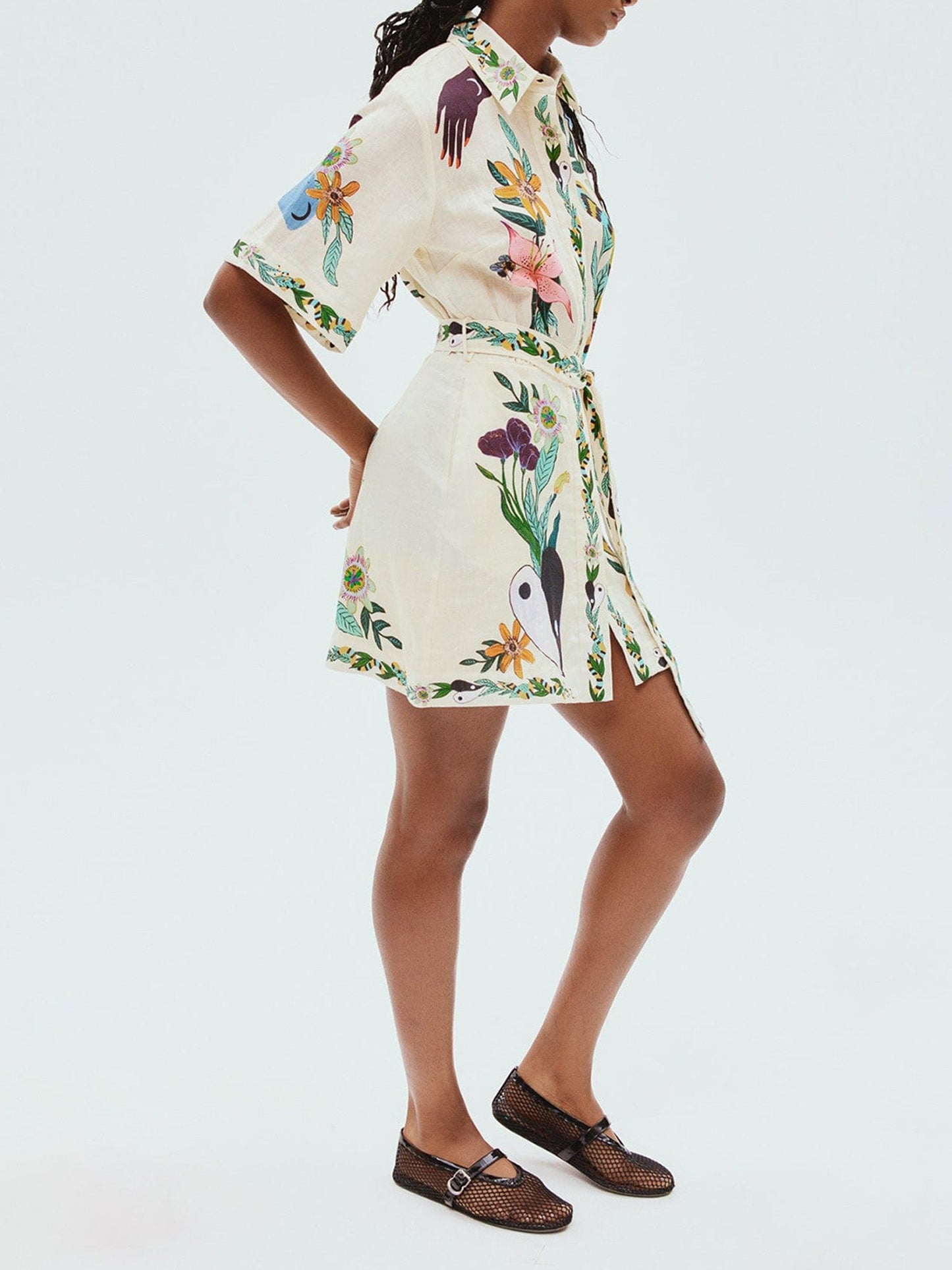 Floral Printed Shirt Dress with Waist Tie