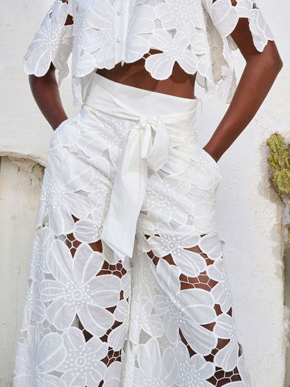 Floral Lace Cut-Out Pants