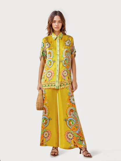 Luxe Satin Oversized Pants with Modern Print