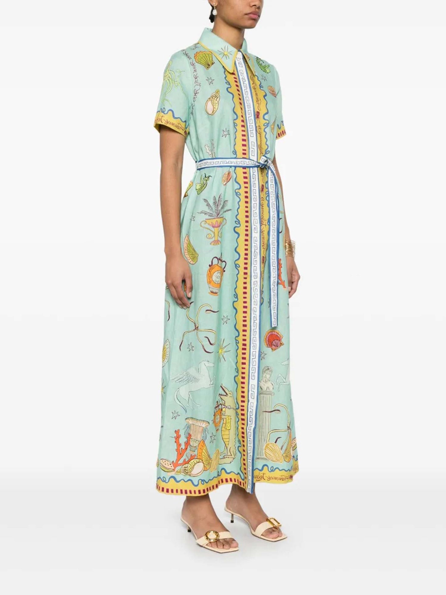 Aqua Botanical Belted Midi Dress