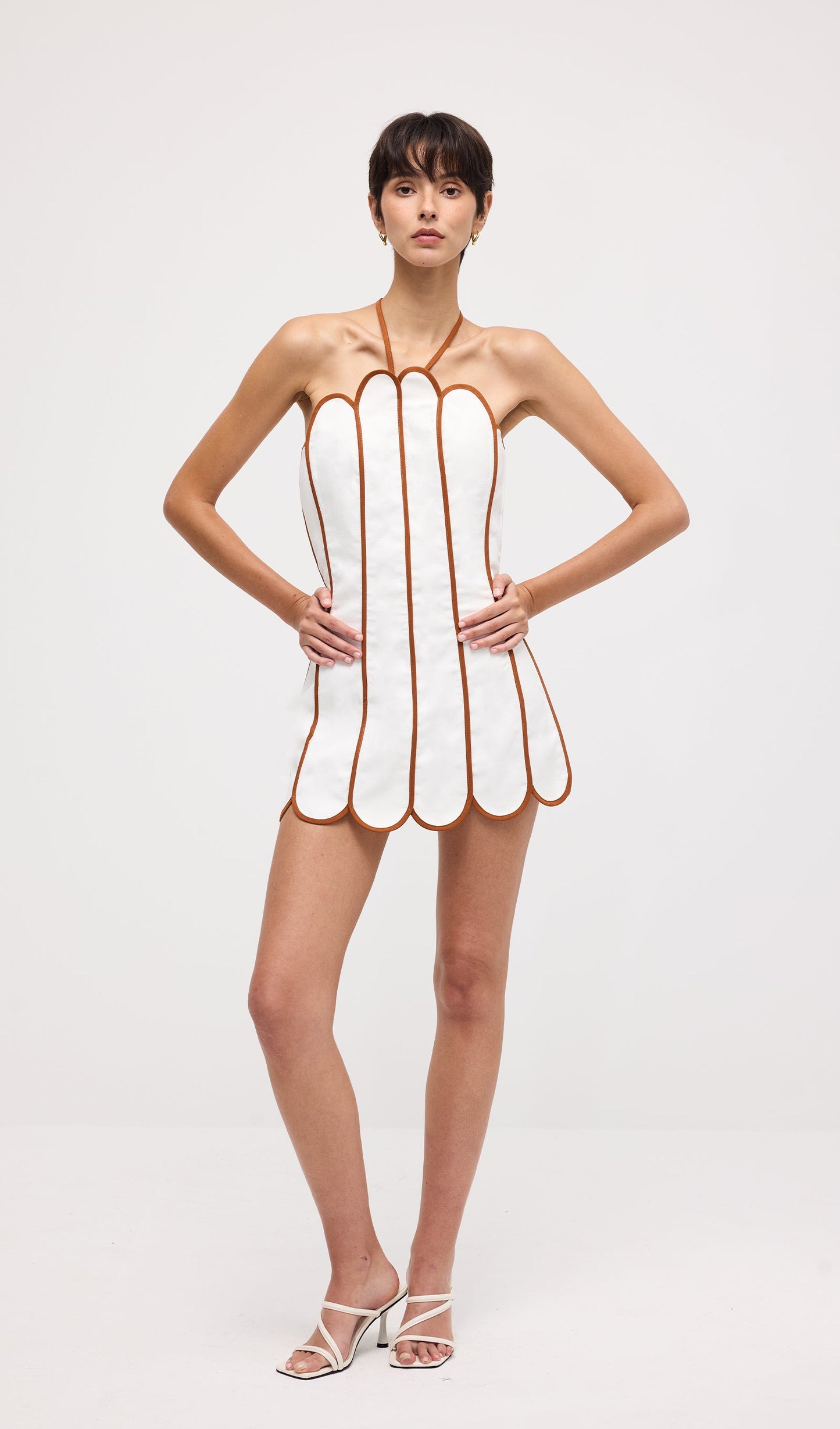 Scalloped Linen Halter Mini Dress