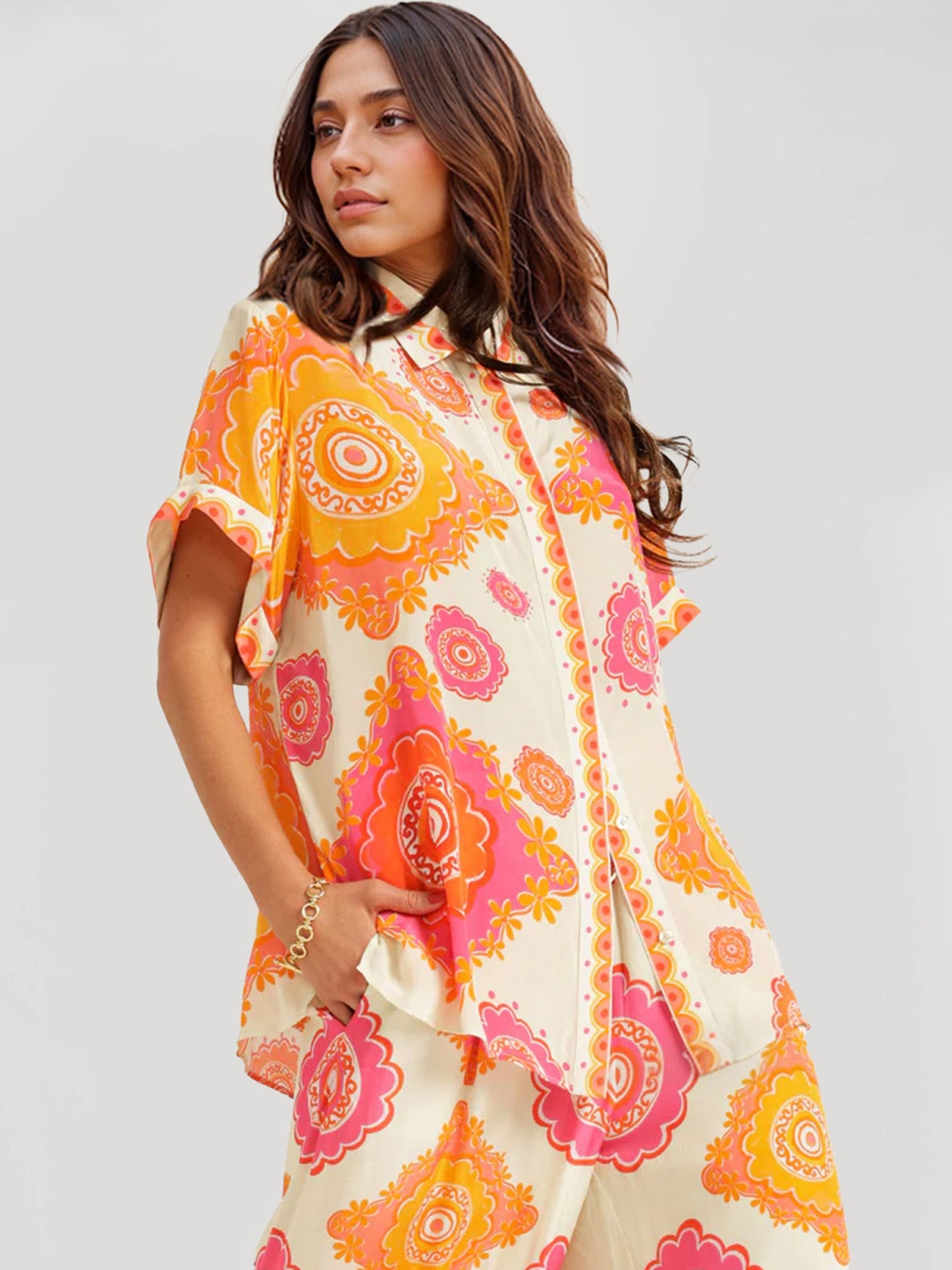 Retro Floral Print Oversized Shirt