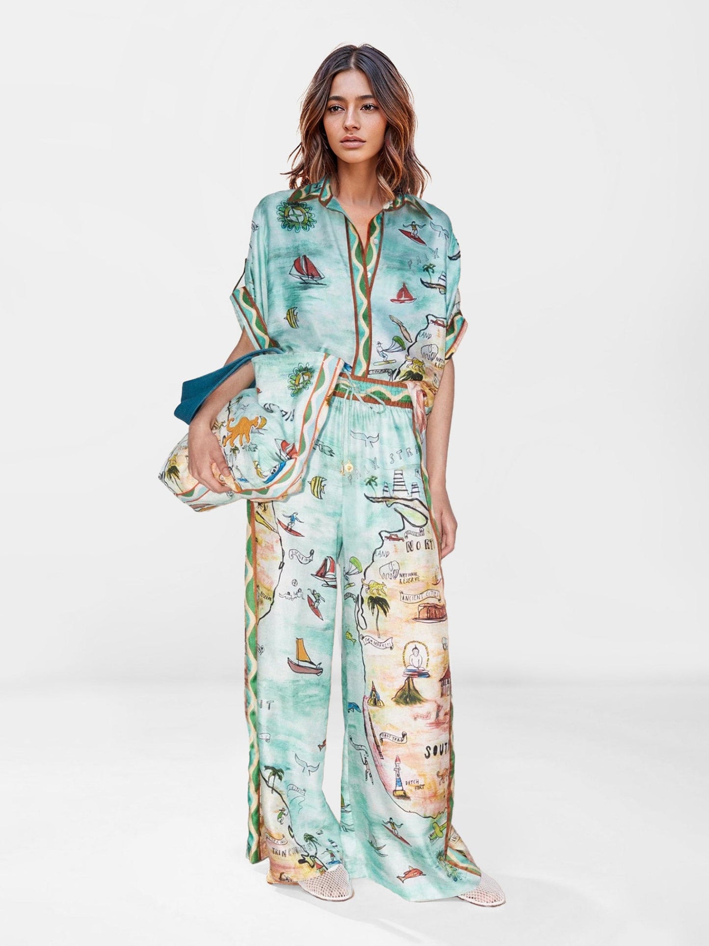 Wanderlust Map Wide-Leg Pants