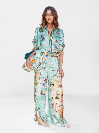 Wanderlust Map Wide-Leg Pants