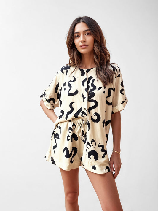 Abstract Brushstroke Print Two-Piece Set