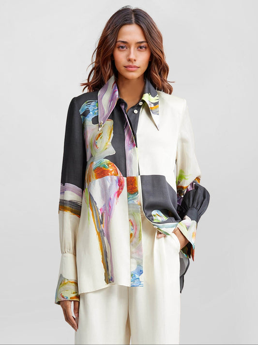 Abstract Art Print Button-Up Shirt