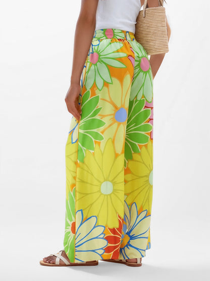 Bold Floral Print Wide-Leg Pants