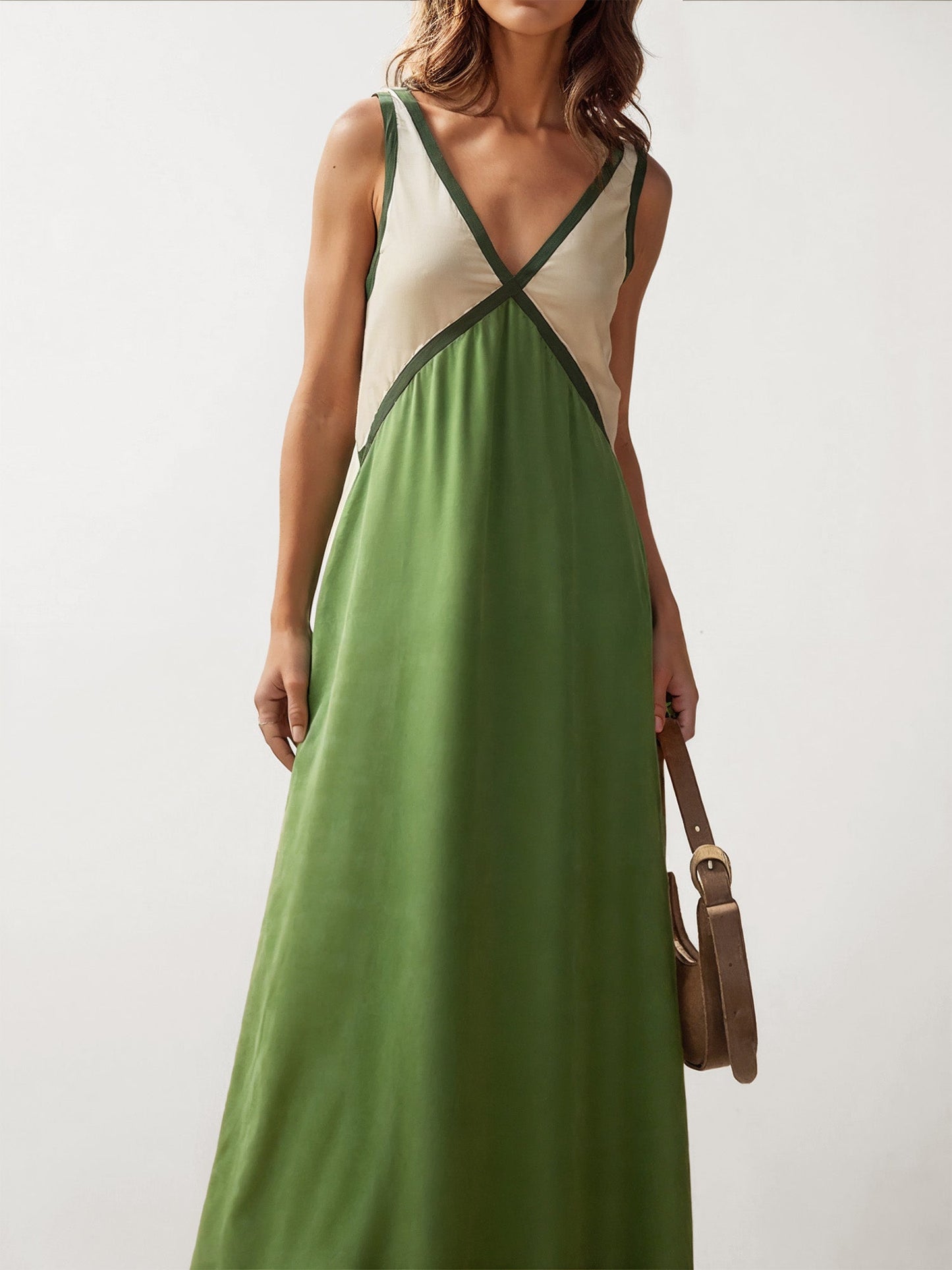 Color Block V-Neck Maxi Dress