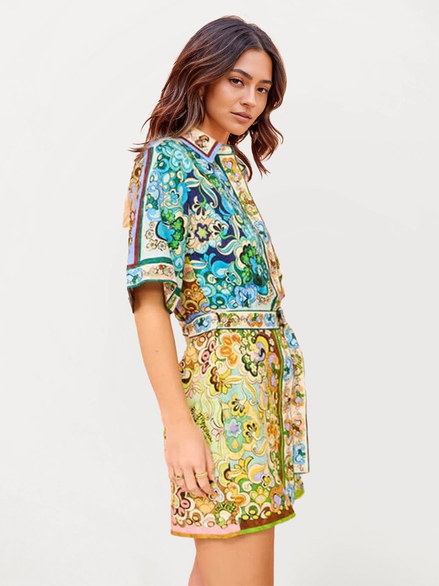 Printed Mini Dress with Belt
