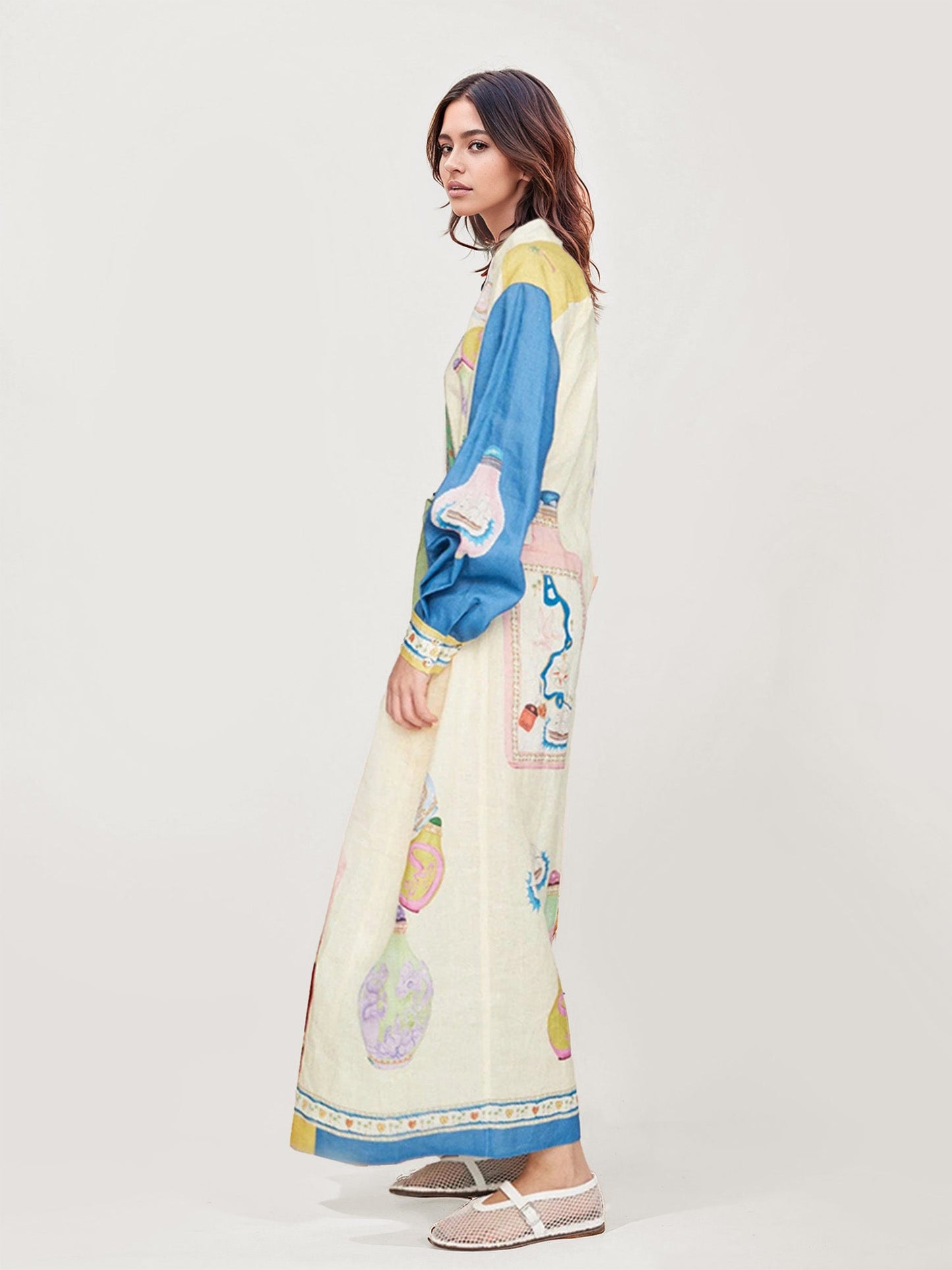 Boho Floral Print Maxi Dress with Waist Tie