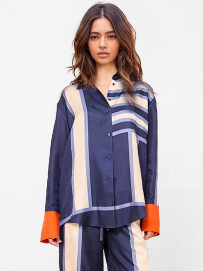 Bold Stripe Print Button-Up Shirt