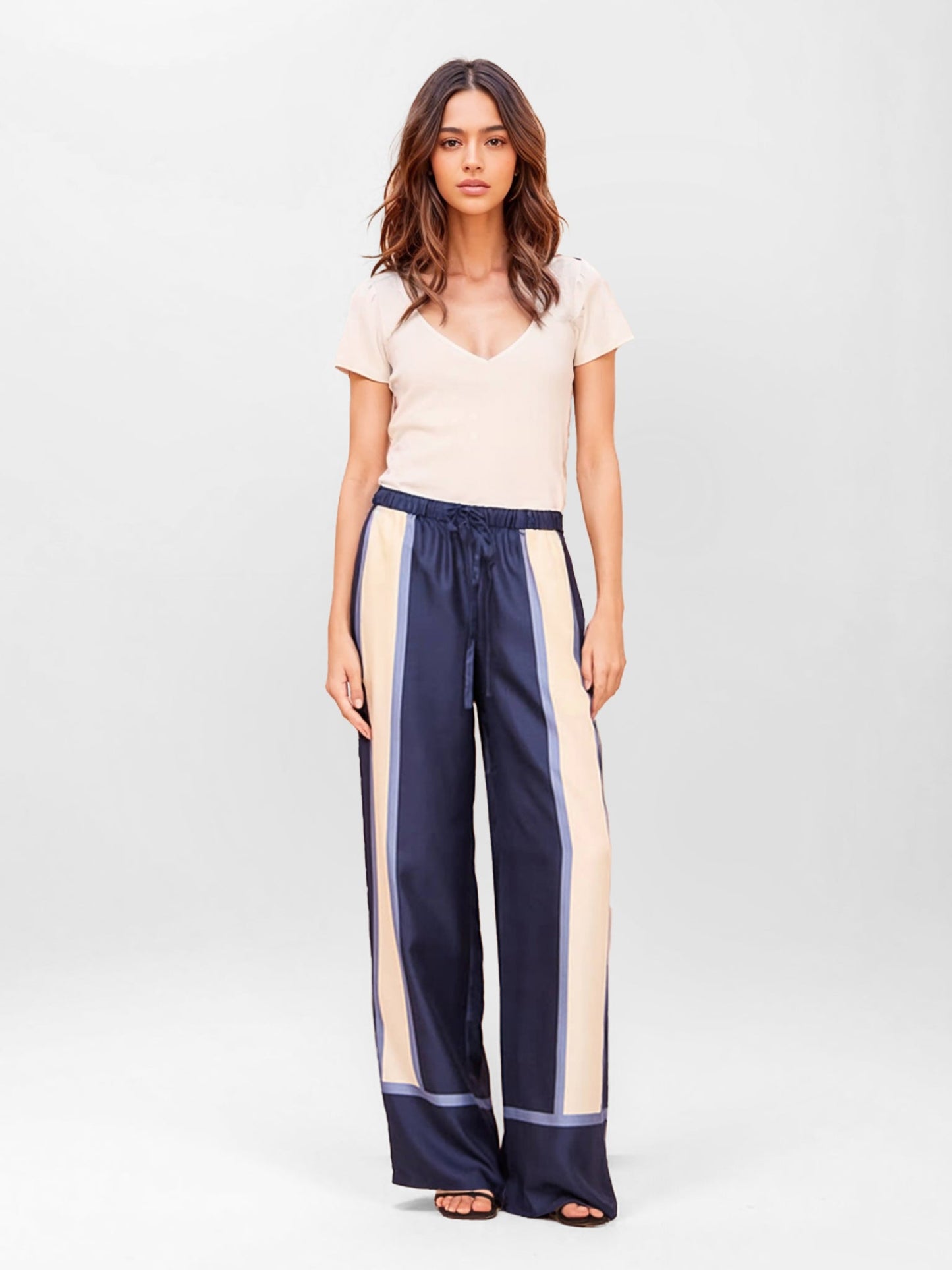 Bold Stripe Print Wide-Leg Pants