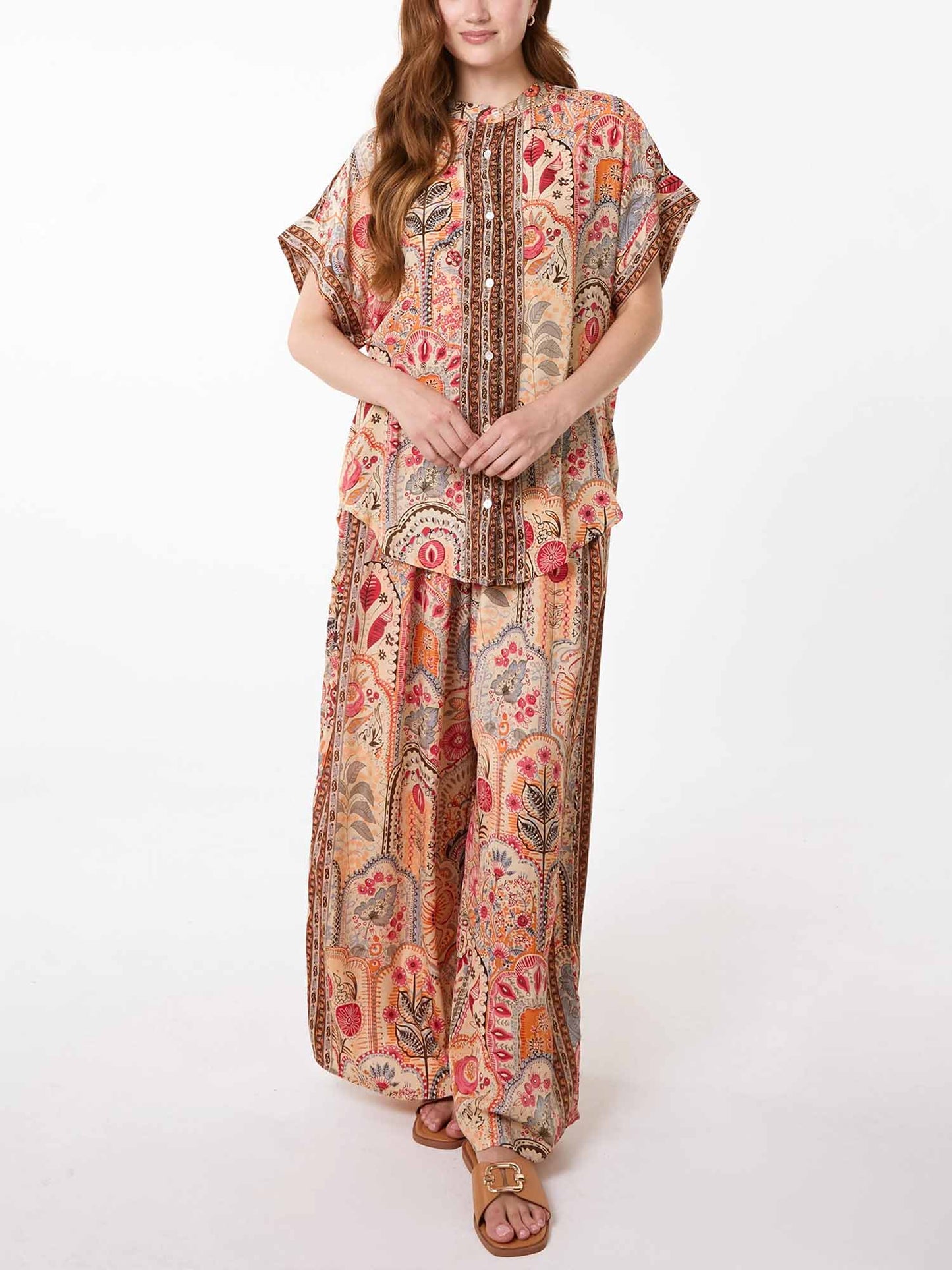 Terracotta Paisley Wide-Leg Pants