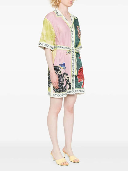 Colorblock Mythical Print Mini Shirt Dress