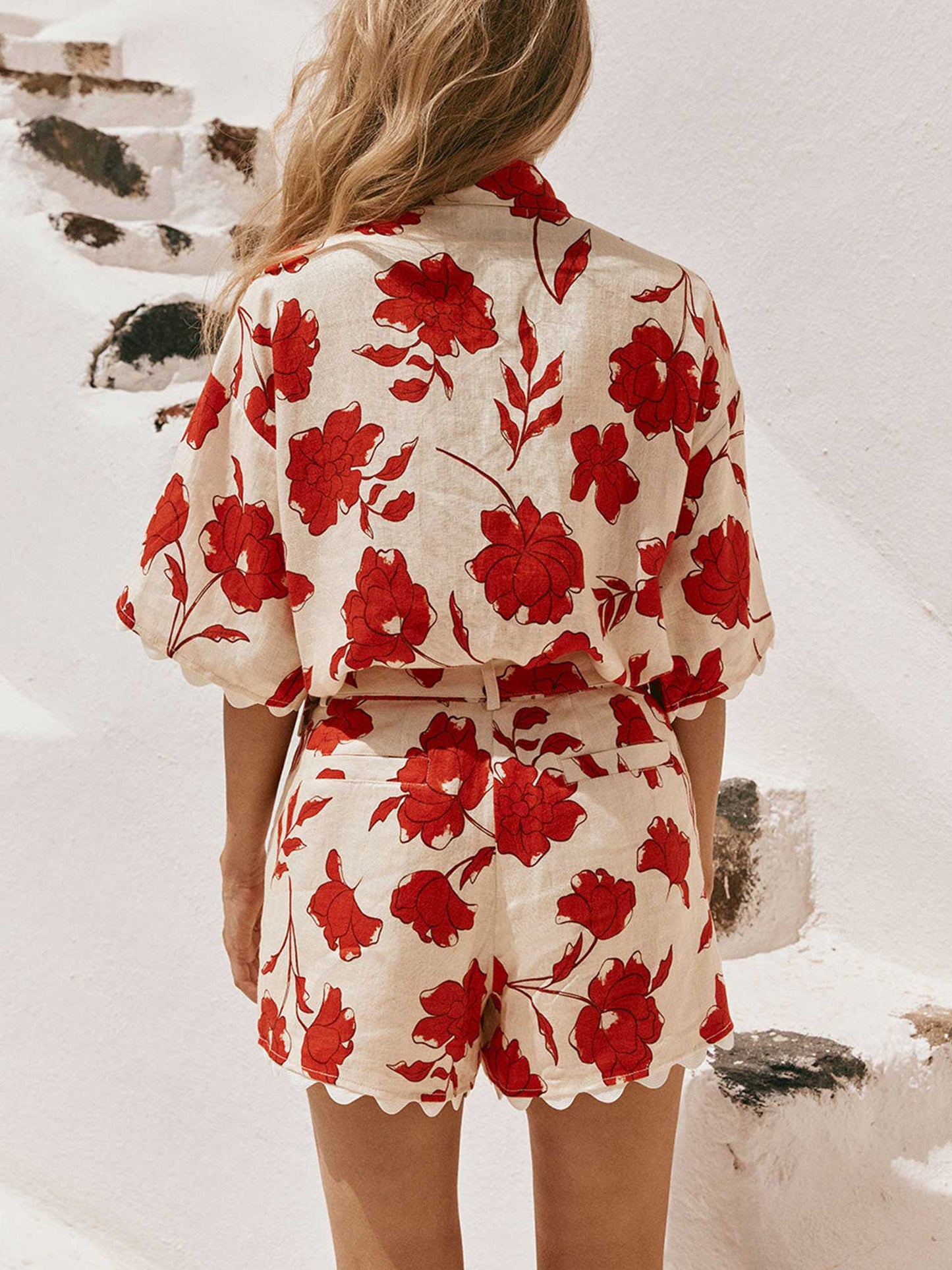 Scarlet Bloom Linen Two-Piece Set