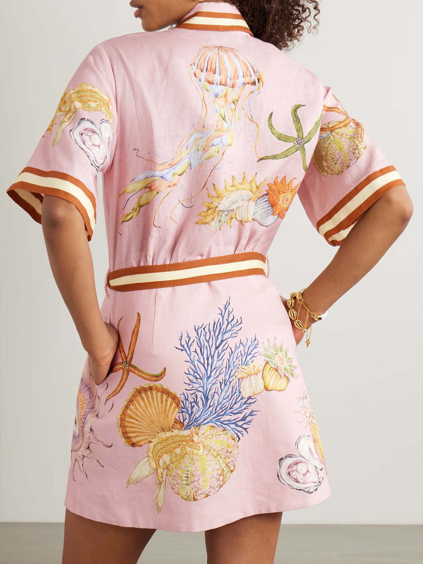 Coral Reef Print Belted Mini Dress