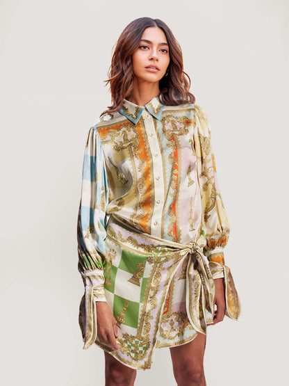 Vintage-Inspired Printed Midi Shirt Dress