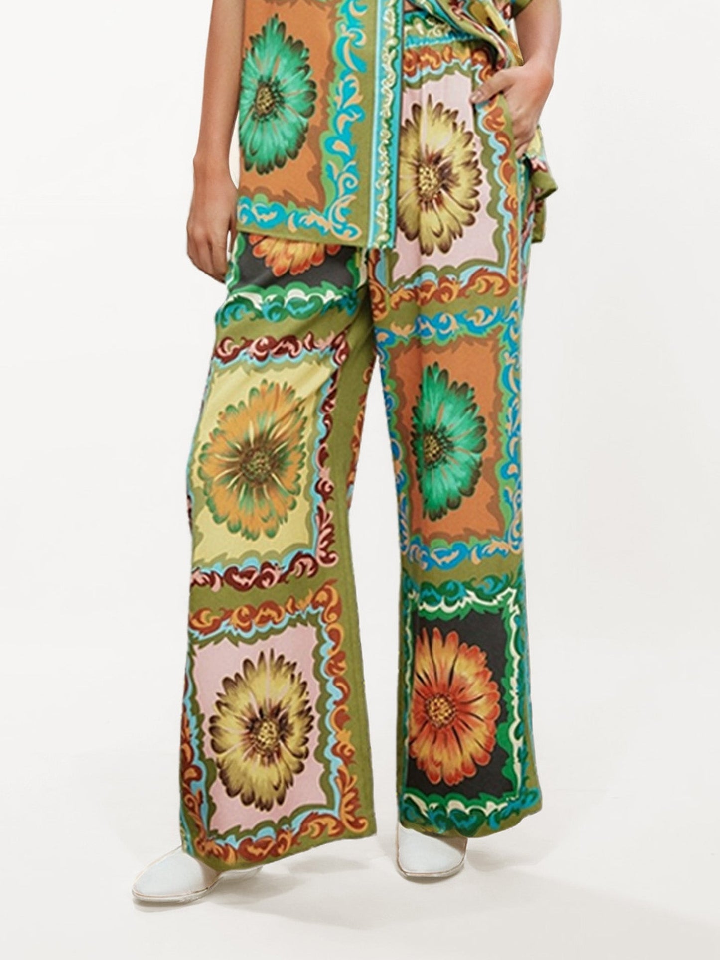 Floral Harmony Wide-Leg Pants