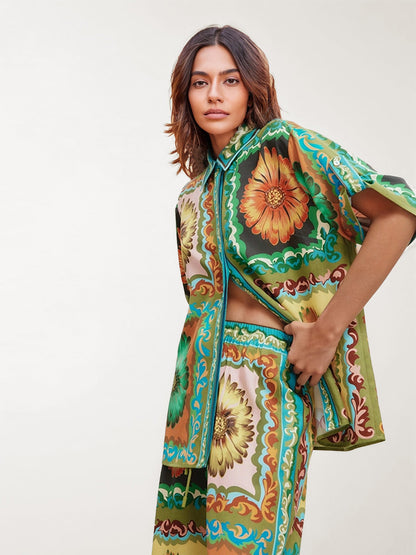 Floral Harmony Oversized Button-Down Shirt