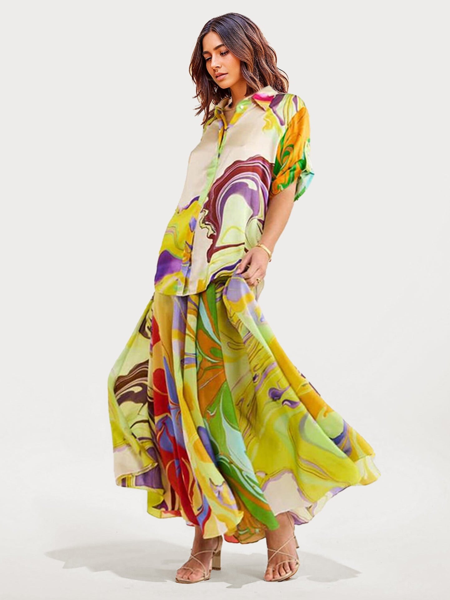 Colorful Abstract Print Dress Set