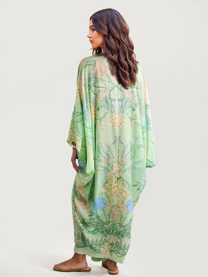 Green Floral Plunge Maxi Dress