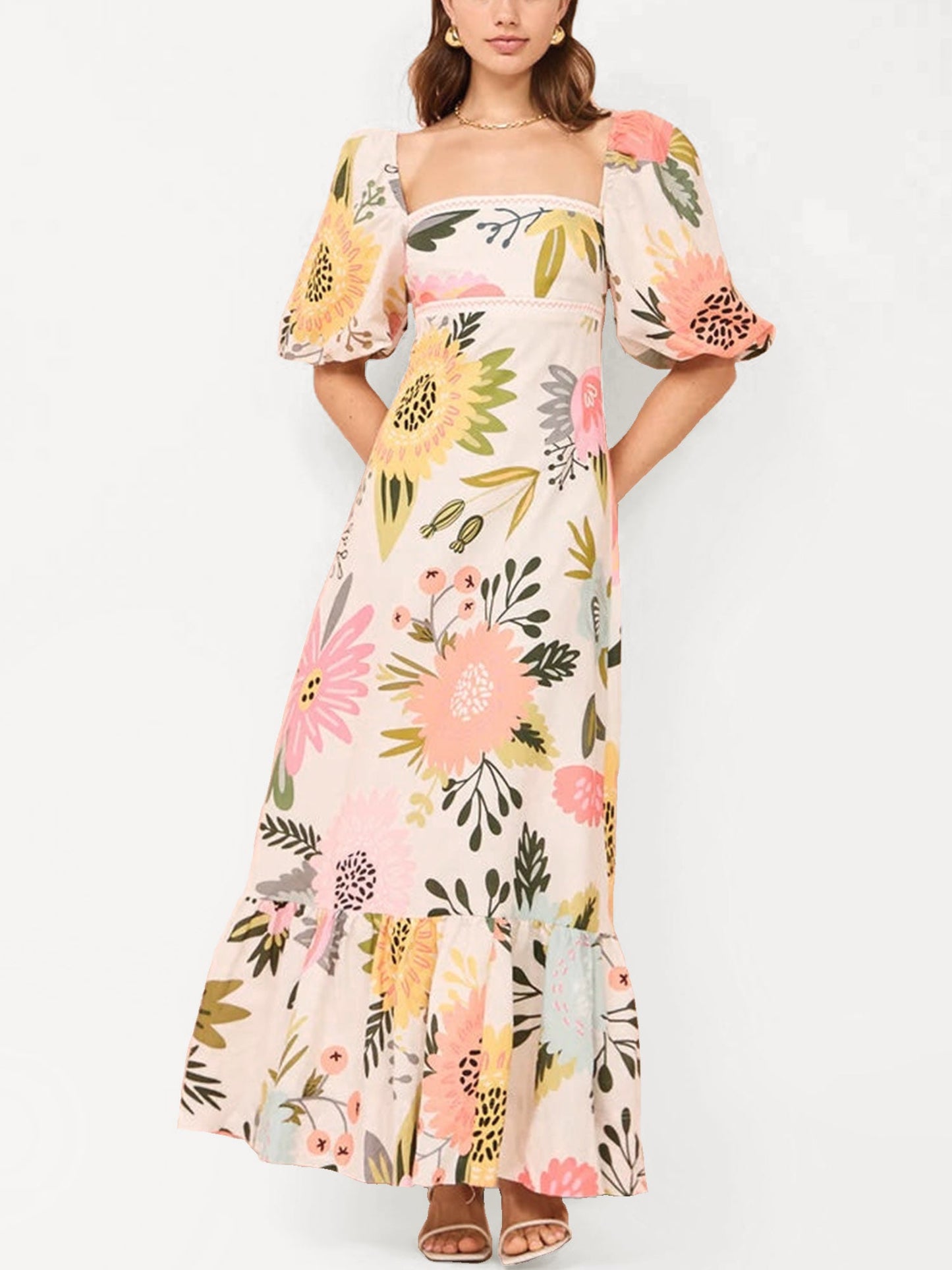 Boho Floral Print Maxi Dress