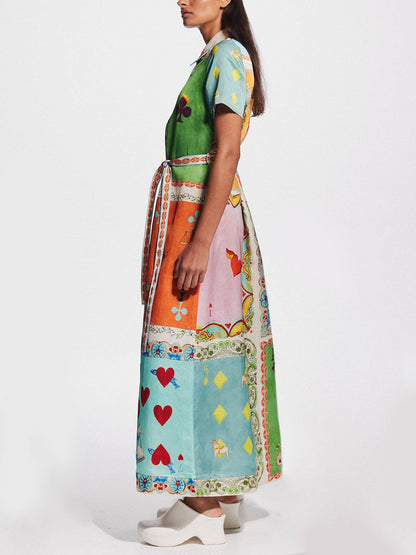 Playing Cards Print Midi Dress