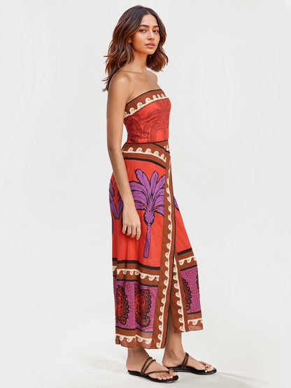 Strapless Bohemian Midi Dress