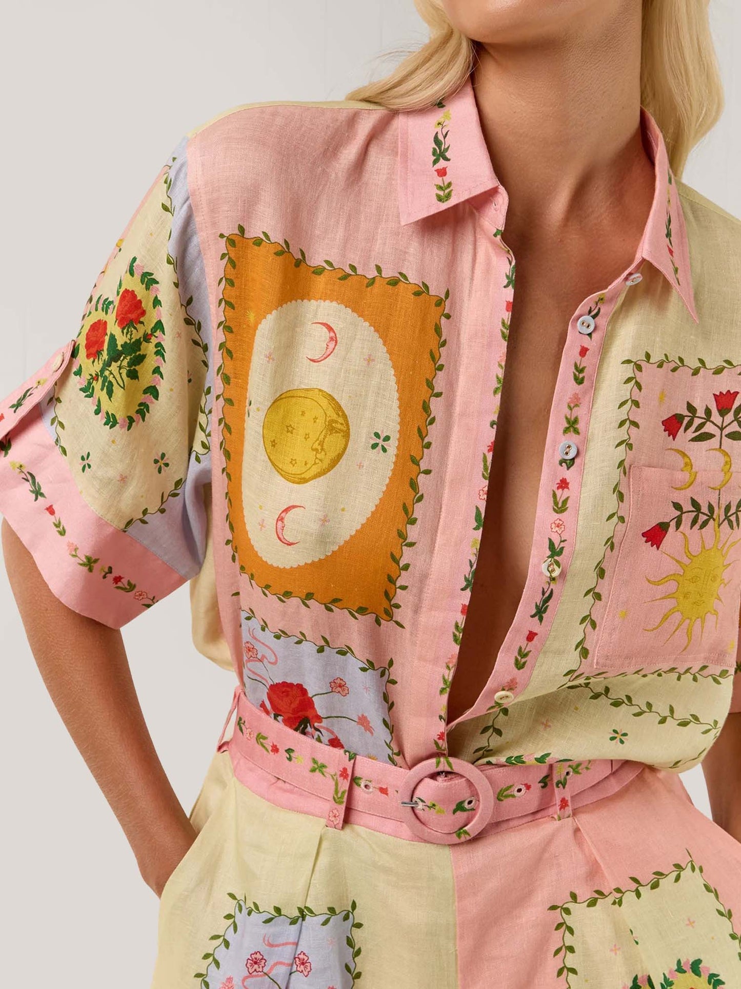 Citrus Garden Embroidered Shirt & Shorts Set