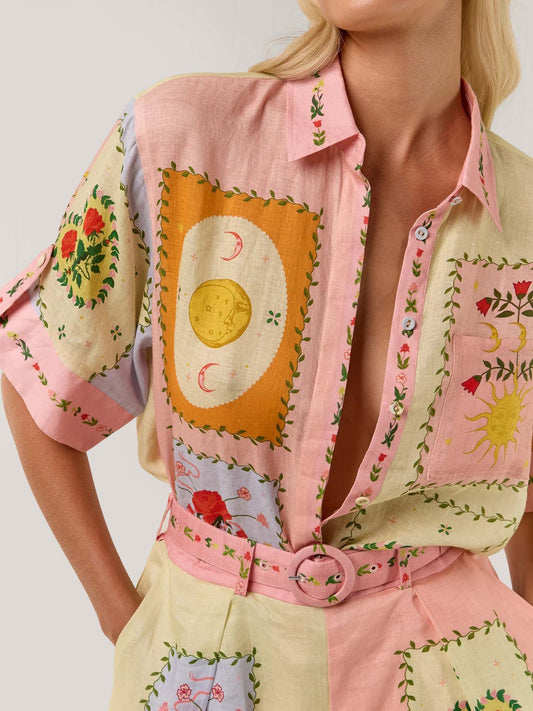 Citrus Garden Embroidered Shirt & Shorts Set