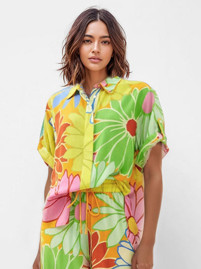 Bold Floral Print Short-Sleeve Shirt