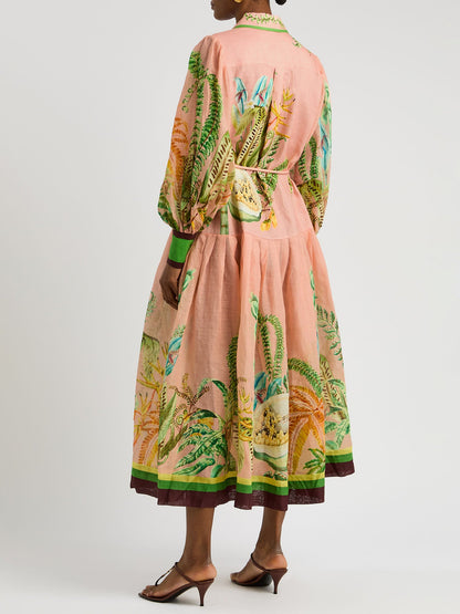 Papaya Bloom Belted Maxi Dress